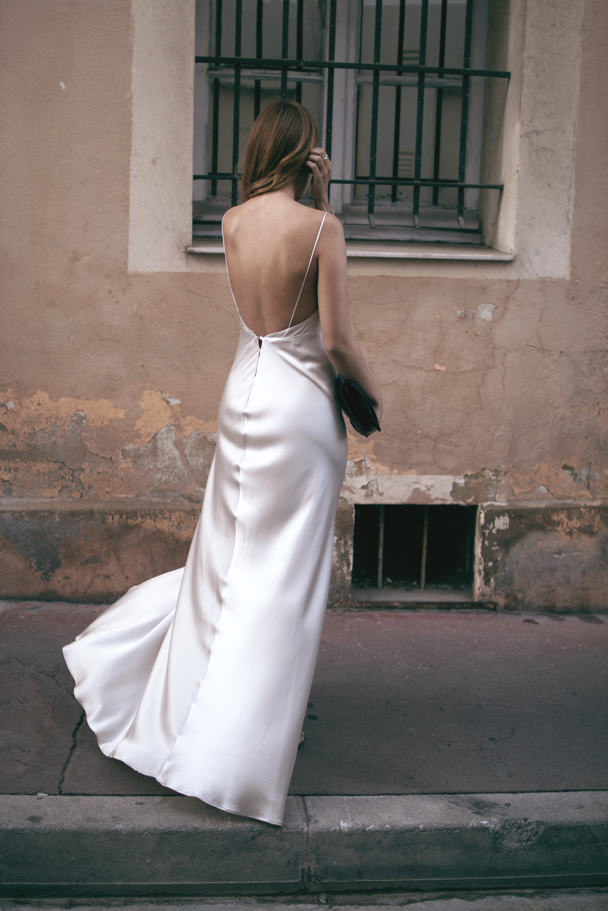 Red Carpet Look for the Cannes Film Festival: silk dress with slit, Chloé clutch, earrings, Jimmy Choo Momento Tizzy heels