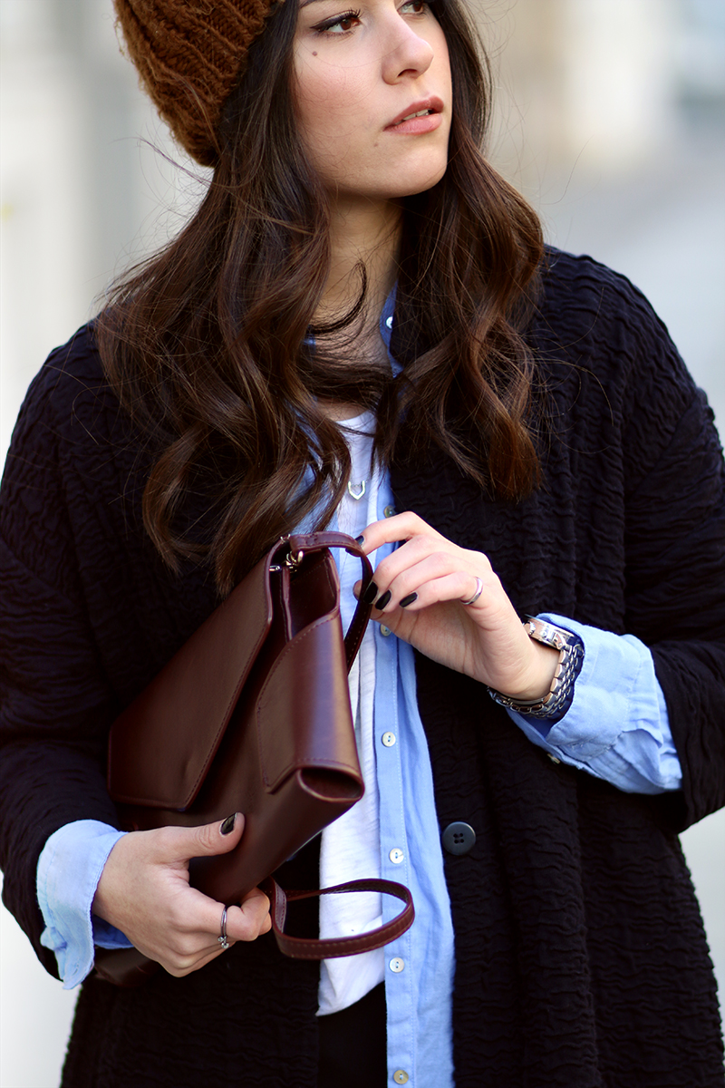 Cigarette Trousers, Tailored Pants, Unbuttoned Shirt, Beanie