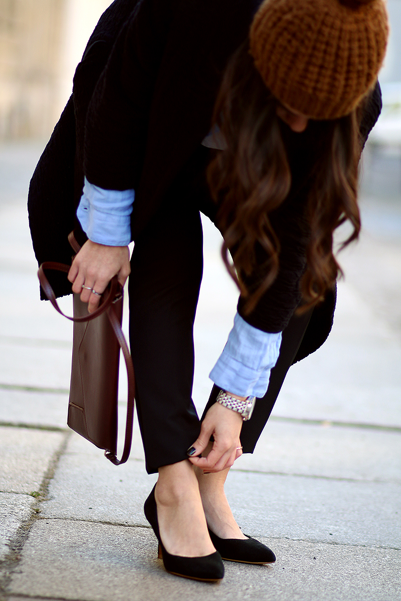 Cigarette Trousers, Tailored Pants, Unbuttoned Shirt, Beanie